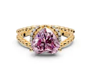 Halo Engagement Ring Setting for Fancy Pink Heart-Shaped Center with Rope Twist Split Shank and Prong Head in Yellow Gold