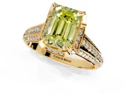 Solitaire Engagement Ring Setting for Fancy Yellow Emerald Cut Center with Accented Split Shank and Prong Head in Yellow Gold