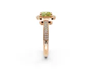 Milgrain Halo Engagement Ring Setting for Fancy Yellow Cushion Cut Center with Three-Sided Pave Band and Prong Head in Rose Gold