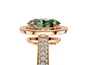 Milgrain Halo Engagement Ring Setting for Fancy Green Oval Center with Three-Sided Pave Band and Prong Head in Rose Gold