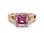 Solitaire Engagement Ring Setting for Fancy Pink Asscher Cut Center with Wide Band, Pave Collar and Prong Head in Rose Gold