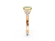 3 Stone Engagement Ring Setting for Fancy Yellow Asscher Cut Center with Baguette Accents and Prong Head in Rose Gold