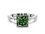 Solitaire Engagement Ring Setting for Fancy Green Princess Cut Center with Bezel Station Band and Prong Head in Platinum