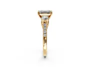 3 Stone Engagement Ring Setting for Emerald Cut Center with Crossover Basket, Pave Band and Prong Head in Yellow Gold