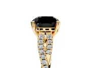 Solitaire Engagement Ring Setting for Fancy Black Cushion Cut Center with Twisted Pave Split Shank and Prong Head in Yellow Gold