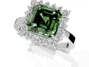 Starburst Halo Engagement Ring Setting for Fancy Green Asscher Cut Center with Flat Cathedral Band and Prong Head in Sterling Silver