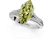 Solitaire Engagement Ring Setting for Fancy Yellow Marquise Center with Pave Rail Split Shank and Prong Head in White Gold