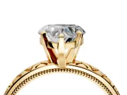 Solitaire Engagement Ring Setting for Heart-Shaped Center with XO Engraved Band and Prong Head in Yellow Gold
