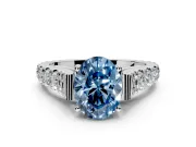 Solitaire Engagement Ring Setting for Fancy Blue Oval Center with Pave Cathedral Shoulders and Prong Head in Sterling Silver