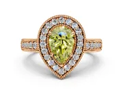 Milgrain Halo Engagement Ring Setting for Fancy Yellow Pear-Shaped Center with Pave Band and Prong Head in Rose Gold