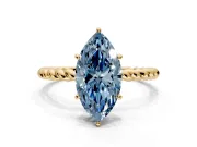 Solitaire Engagement Ring Setting for Fancy Blue Marquise Center with Plain Twisted Rope Band and Prong Head in Yellow Gold