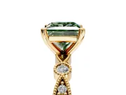 Solitaire Engagement Ring Setting for Fancy Green Princess Cut Center with Milgrain Bezel Accents and Prong Head in Yellow Gold