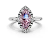 Halo Engagement Ring Setting for Fancy Pink Marquise Center with Tapered Plain Band and Prong Head in Platinum