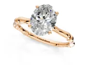 Solitaire Engagement Ring Setting for Oval Center with Bamboo Band and Prong Head in Rose Gold