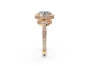 Halo Engagement Ring Setting for Round Cut Center with Metal-Rimmed Halo, Pave Band and Prong Head in Rose Gold