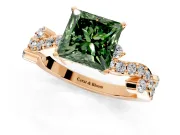 Solitaire Engagement Ring Setting for Fancy Green Princess Cut Center with Bar-Station Pave Twist and Prong Head in Rose Gold