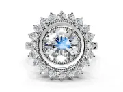 Halo Engagement Ring Setting for Round Cut Center with Milgrain Bezel Rim, Plain Band and Prong Head in Platinum