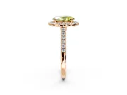 Halo Engagement Ring Setting for Fancy Yellow Oval Center with Narrowing Pave Band and Prong Head in Rose Gold