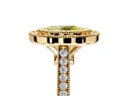 Halo Engagement Ring Setting for Fancy Yellow Oval Center with Milgrain Frame, Pave Band and Prong Head in Yellow Gold