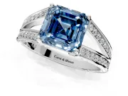 Split Shank Engagement Ring Setting for Fancy Blue Asscher Cut Center with Pave Split Shank and Prong Head in Platinum