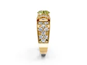 Pave Engagement Ring Setting for Fancy Yellow Round Cut Center with Curved Accent Rows, Openwork and Prong Head in Yellow Gold
