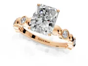 Solitaire Engagement Ring Setting for Radiant Cut Center with Beaded Bezel Station Band and Prong Head in Rose Gold