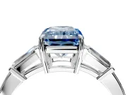 3 Stone Engagement Ring Setting for Fancy Blue Radiant Cut Center with Baguette Accents and Prong Head in Sterling Silver