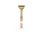 Solitaire Engagement Ring Setting for Fancy Yellow Emerald Cut Center with Round Cut Pave Band and Prong Head in Rose Gold