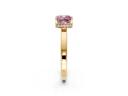 Hidden Halo Engagement Ring Setting for Fancy Pink Cushion Cut Center with Wide Flat Plain Band and Prong Head in Yellow Gold