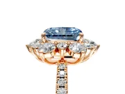 Floral Halo Engagement Ring Setting for Fancy Blue Radiant Cut Center with Pave Accents and Prong Head in Rose Gold
