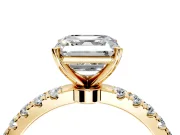 Open Basket Engagement Ring Setting for Asscher Cut Center with Pave Band and Prong Head in Yellow Gold