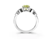 Leaf Engagement Ring Setting for Fancy Yellow Oval Center with Milgrain Accent Band and Prong Head in Platinum
