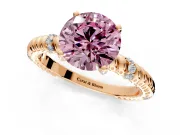 Rope Engagement Ring Setting for Fancy Pink Round Cut Center with Accent Shoulders and Prong Head in Rose Gold