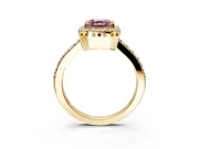 Halo Engagement Ring Setting for Fancy Pink Asscher Cut Center with Inner Milgrain Border and Prong Head in Yellow Gold