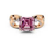 Solitaire Engagement Ring Setting for Fancy Pink Asscher Cut Center with Criss-Cross Accent Band and Prong Head in Rose Gold