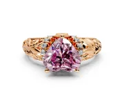 Solitaire Engagement Ring Setting for Fancy Pink Heart-Shaped Center with Filigree Accent Basket and Prong Head in Rose Gold