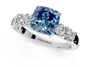 5 Stone Engagement Ring Setting for Fancy Blue Cushion Cut Center with Plain Band and Prong Head in Platinum