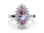 Starburst Halo Engagement Ring Setting for Fancy Pink Marquise Center with Flat Cathedral Band and Prong Head in White Gold