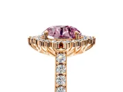 Sunburst Halo Engagement Ring Setting for Fancy Pink Round Cut Center with Pave Band and Prong Head in Rose Gold