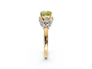 Leaf Cluster Engagement Ring Setting for Fancy Yellow Cushion Cut Center with Marquise Accents and Prong Head in Yellow Gold