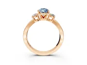 3 Stone Engagement Ring Setting for Fancy Blue Pear-Shaped Center with Pave Twist Band and Prong Head in Rose Gold
