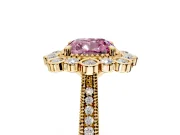 Milgrain Halo Engagement Ring Setting for Fancy Pink Cushion Cut Center with Bezel Point Accents and Prong Head in Yellow Gold