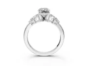 Leaf Cluster Engagement Ring Setting for Radiant Cut Center with Marquise Accents and Prong Head in Sterling Silver