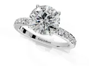 Solitaire Engagement Ring Setting for Round Cut Center with Round Cut Pave Band and Prong Head in Sterling Silver