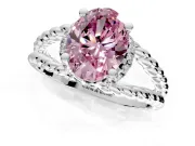 Halo Engagement Ring Setting for Fancy Pink Oval Center with Rope Twist Split Shank and Prong Head in Sterling Silver