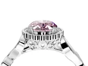 Halo Engagement Ring Setting for Fancy Pink Oval Center with Leaf Motif Split Shank and Prong Head in Sterling Silver