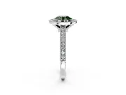 Halo Engagement Ring Setting for Fancy Green Round Cut Center with Milgrain Pave Band and Bezel Head in Platinum