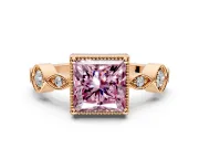 Vintage Station Engagement Ring Setting for Fancy Pink Princess Cut Center with Accents and Prong Head in Rose Gold