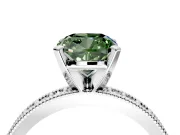 Milgrain Pave Engagement Ring Setting for Fancy Green Cushion Cut Center with Accent Band and Prong Head in Platinum