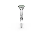 Solitaire Engagement Ring Setting for Fancy Green Radiant Cut Center with Carved Leaf Shoulders and Prong Head in Sterling Silver